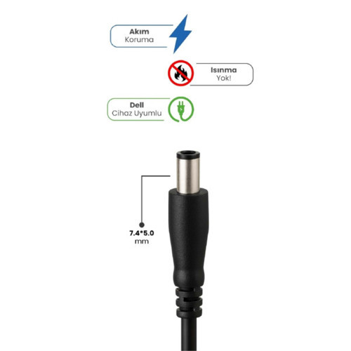 Büro Ev Ofis Dell Notebook Bilgisayarı için 19.5V 4.62A 7.4 * 5.0mm 90W Uyumlu Adaptör