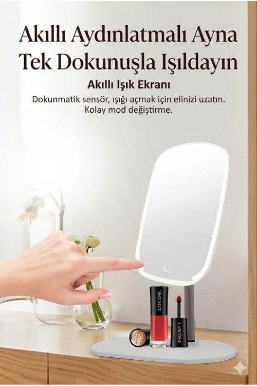 Büro Ev Ofis Kişisel Makyaj Bakımı için 3 Renk Led Işıklı Dikdörtgrn Dokunmatik Ayarlı Ayna