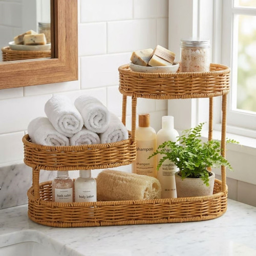 Büro Ev Ofis Düzeni için 3KATLI Hasır Stil Rattan Plastik Oval Organizer Sepet