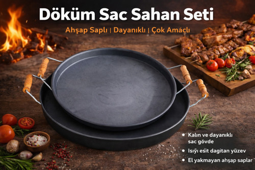 Kalın Dökme Demir Izgara Tavası | Yüksek Isıya Dayanıklı, Doğal Yapışmaz Etki, Barbekü Ve Mangal Için