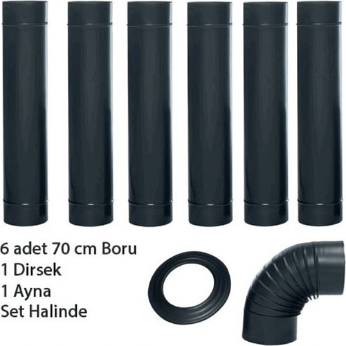 Siyah Mat Soba Borusu -Dirsek Mat Siyah Soba Borusu Mat Dirsek 6 Adet Boru 1Dirsek