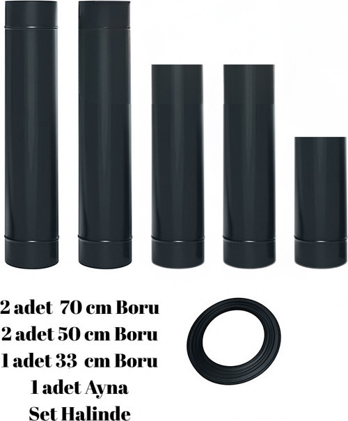 Siyah Mat Soba Borusu -Dirsek Mat Siyah Soba Borusu Mat Dirsek 5 Adet Boru 1 Dirsek