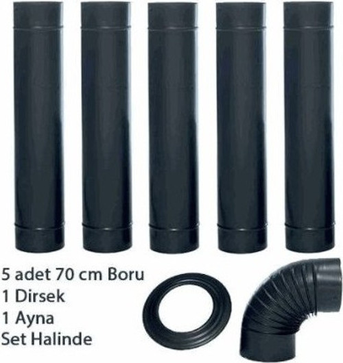 Şömine Sobalara Uygun (13 Cm Ø ) Siyah Mat Emaye Soba Borusu 6 Lı Set (Ayna )