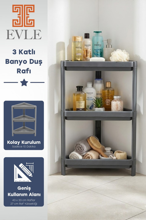 3 Katlı Banyo Köşe Rafı - Duş İçi Şampuanlık ve Düzenleyici Organizer - Modüler Üçgen Raf