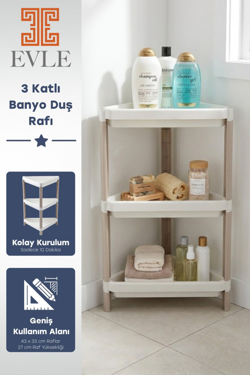 3 Katlı Banyo Köşe Rafı - Duş İçi Şampuanlık ve Düzenleyici Organizer - Modüler Üçgen Raf