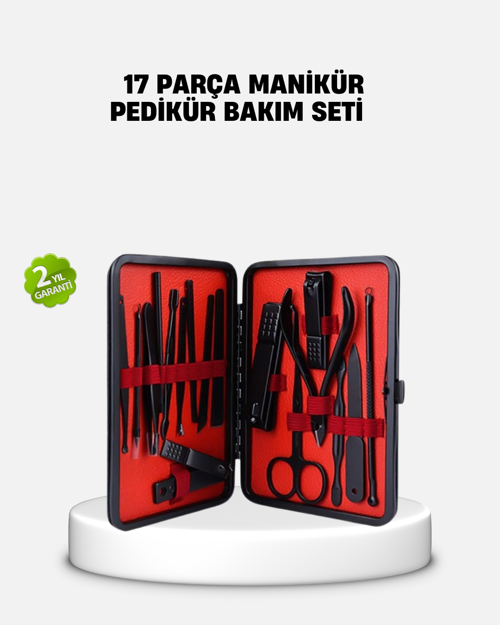 tekno 17 Parça Profesyonel Manikür Pedikür Seti Paslanmaz Çelik Siyah Kutu 2026