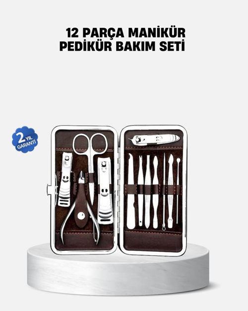 tekno Özel Deri Çantalı 12 Parça Manikür Pedikür Bakım Seti Paslanmaz Çelik 2026