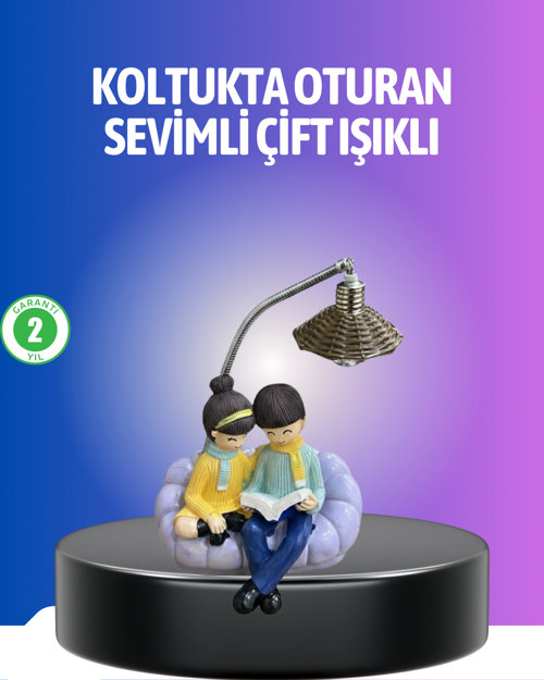tekno Kitap Okuyan Çift Figürlü Gece Lambası Romantik Dekoratif Masa Lambası 2026