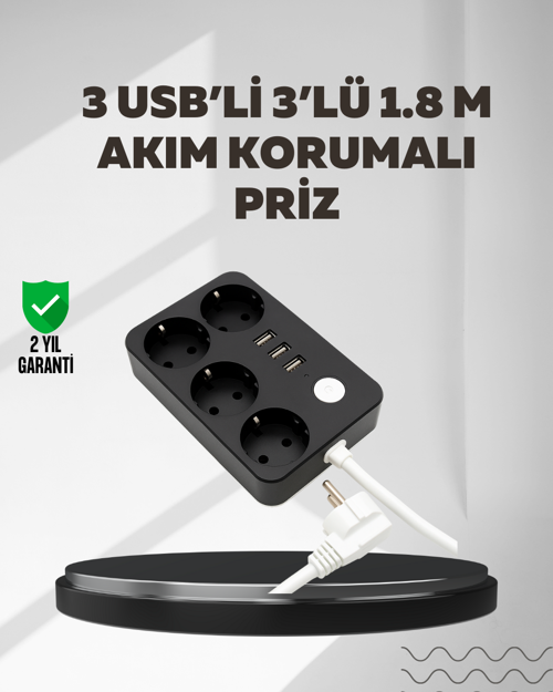 tekno 4.1A Hızlı Şarjlı Akım Korumalı 4 Priz ve 3 USB Çıkışlı Priz 2026