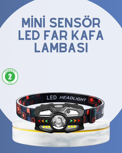 tekno El Sensörlü LED Far Suya Dayanıklı Şarjlı Kafa Lambası 2026