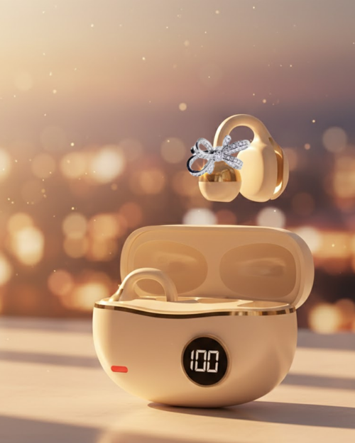 tekno Şık ve Taşınabilir Bluetooth Kulaklık Gün Boyu Kullanım 2 Kurdele Küpe Hediyeli 2026