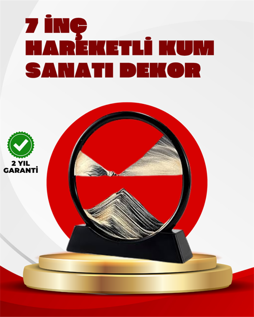 tekno Rahatlatıcı Kum Sanatı – Yuvarlak Cam Çerçeveli Hareketli Kum Resmi, Ofis ve Ev İçin