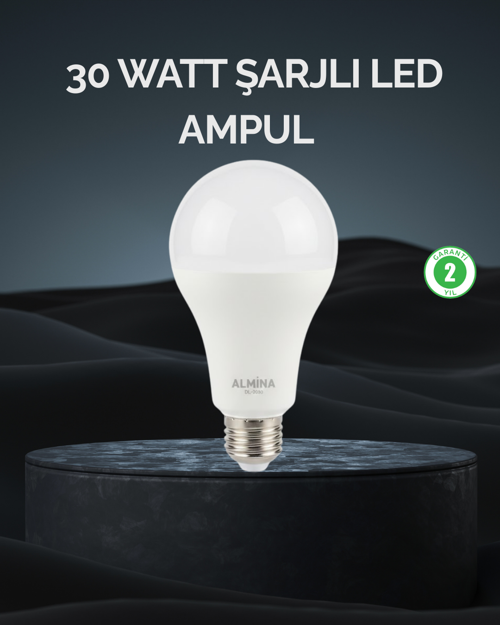 tekno Şarjlı LED Ampul 30 Watt Soğuk Beyaz 2026