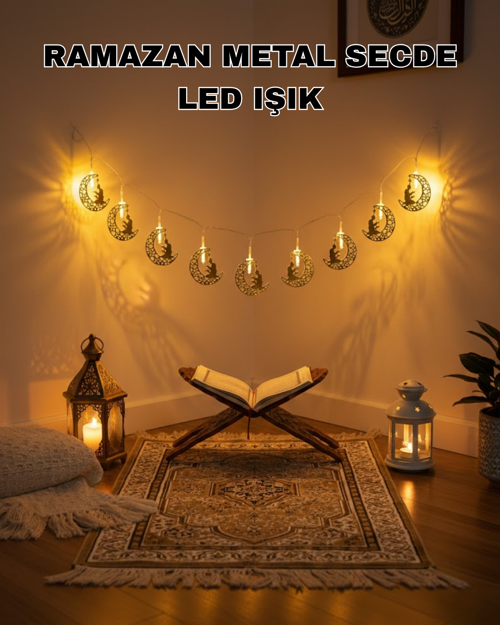 tekno Ay ve Secde Tasarımlı Sıcak Beyaz LED Ramazan Işığı 2026