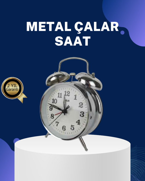 tekno Alarmlı Dekoratif Yuvarlak Masa Saati Gümüş Renk Sessiz ve Işıklı 2026