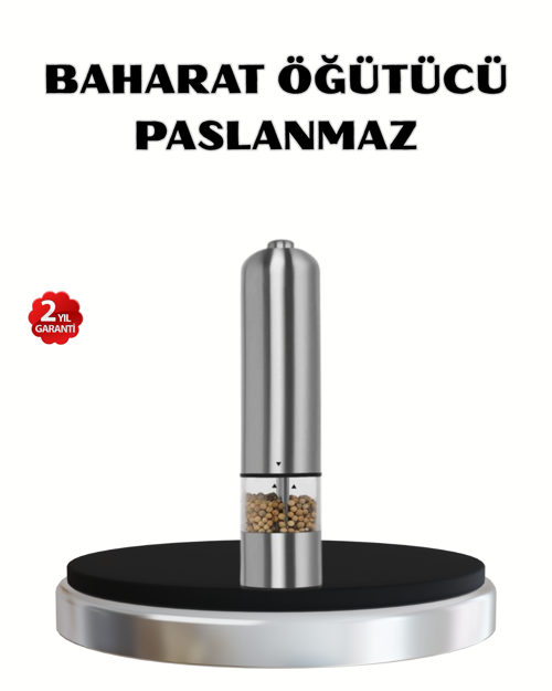 tekno Modern Otomatik Baharat Öğütücü Seti – Pilli, Paslanmaz Çelik, LED Aydınlatmalı 2026