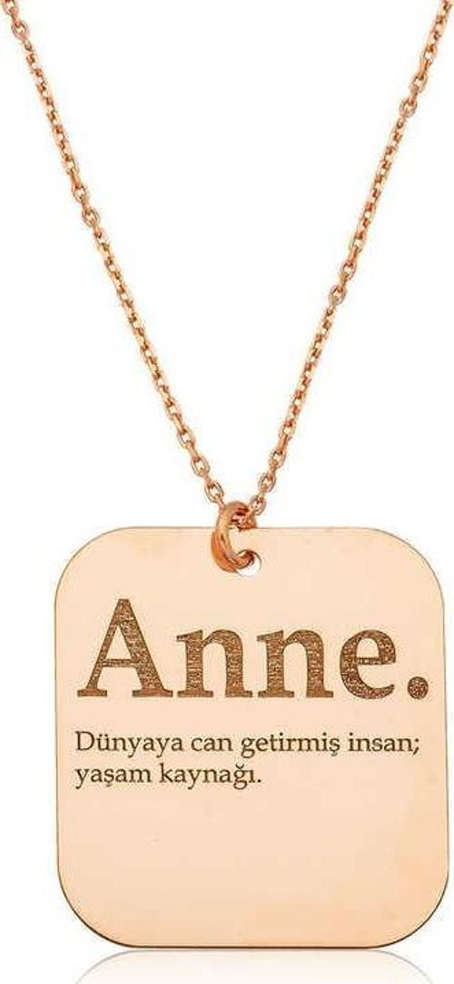 925 Ayar ​Gümüş Rose Anne Yazılı Plaka Kolye