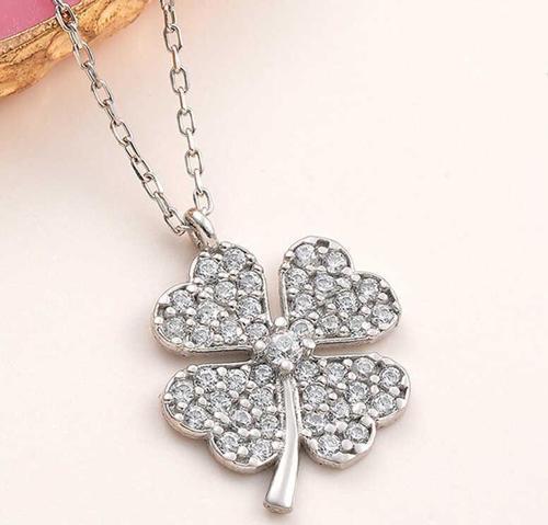 925 Ayar Gümüş Dört Yapraklı Yonca Kadın Kolye