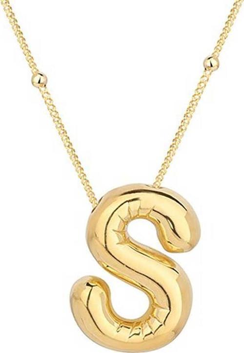 925 Ayar Gümüş Gold Balon S Harfi Kadın Kolye
