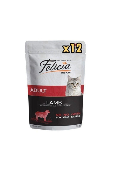 Tahılsız 85 Gr Pouch Yetişkin Kuzu Etli Yaş Kedi Maması 12 Adet