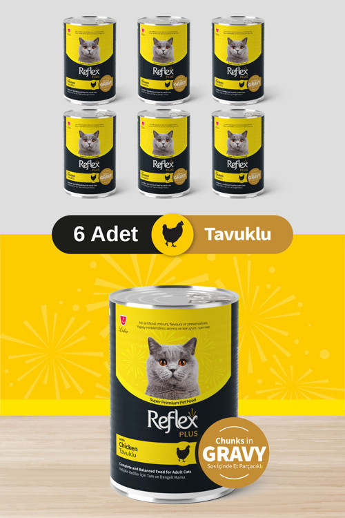 Plus Sos İçinde Et Parçacıklı Tavuklu Yetişkin Kedi Maması 400g x 6 Adet