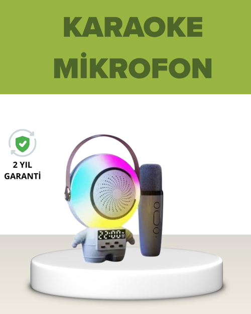 tekno Astronot Tasarımlı Bluetooth Speaker ve Kablosuz Mikrofon Karaoke Seti 2026