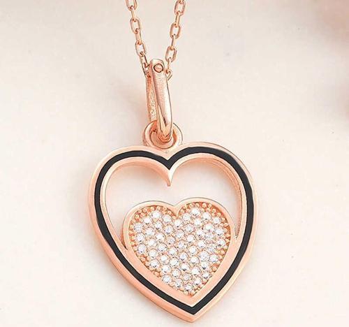 925 Ayar Gümüş Rose Kalp Kadın Kolye