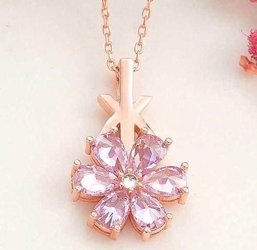 925 Ayar Gümüş Rose Pembe Sevgi Çiçeği Kadın Kolye