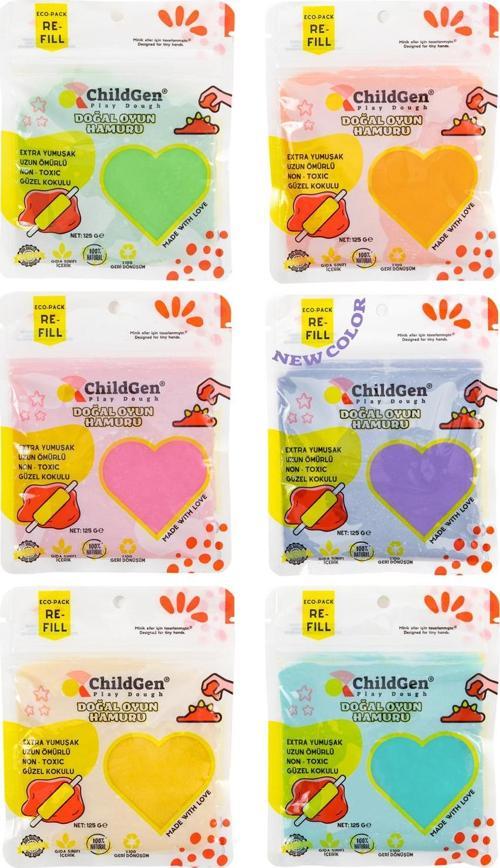 Doğal Oyun Hamuru - 6'lı Pastel Set 6 x 125 gr Vakumlu Kartuş Paket - (Ecopack - Refill)