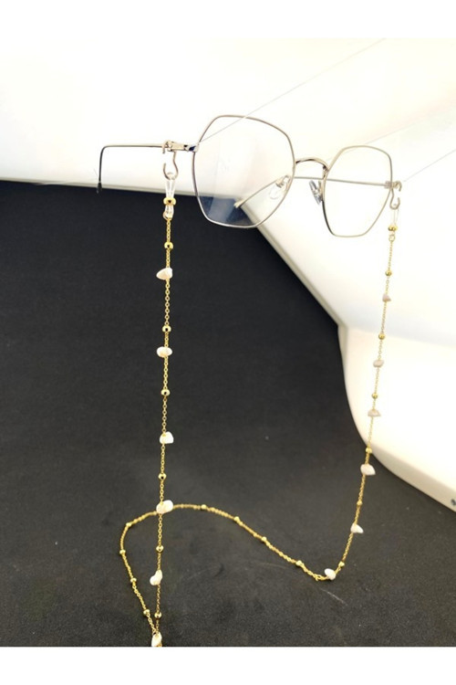 Sıralı Doğal Beyaz Ay Taşlı Gözlük İpi / Zinciri