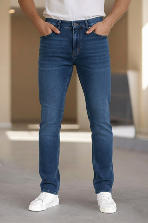 Premium Lacivert Renk Regular Fit Esnek Likralı Jeans Kot Pantolon