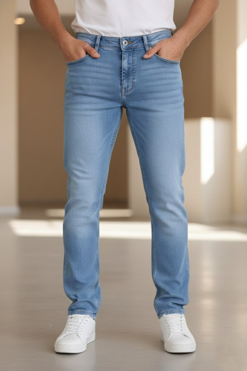 Premium Açık Mavi Renk Regular Fit Esnek Likralı Jeans Kot Pantolon