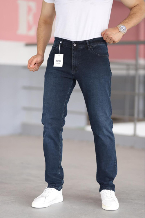 Premium Erkek Koyu Lacivert Renk Regular Fit Rahat Kesim Esnek Likralı Denim Jeans Kot Pantolon