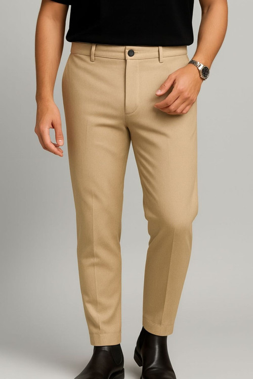 Erkek Bej Renk Slim Fit Kaliteli Kumaş Pantolon
