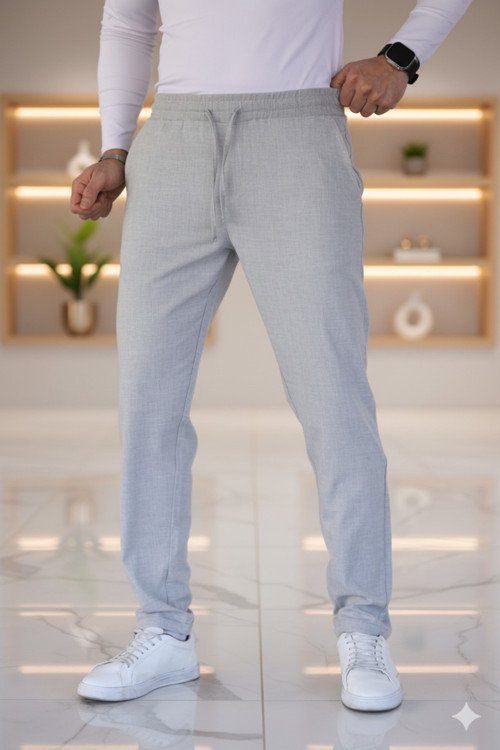 Gümüş Beli Lastikli Bağcıklı Jogger Pantolon