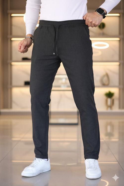 Füme Beli Lastikli Bağcıklı Jogger Pantolon