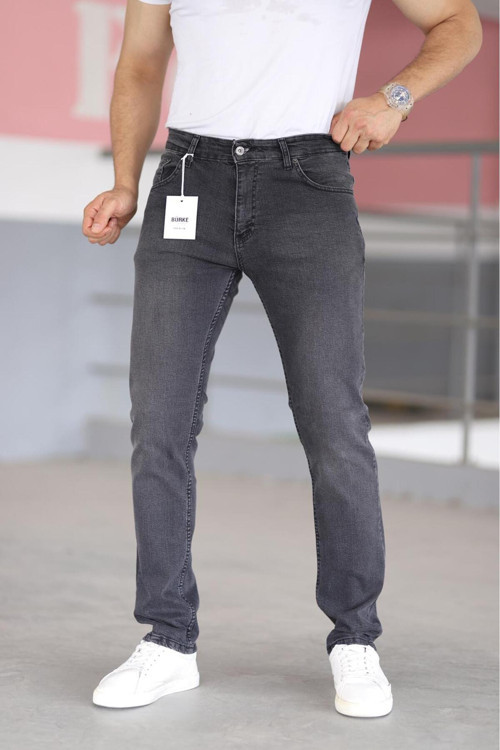 Premium Erkek Antrasit Renk Regular Fit Rahat Kesim Esnek Likralı Denim Jeans Kot Pantolon