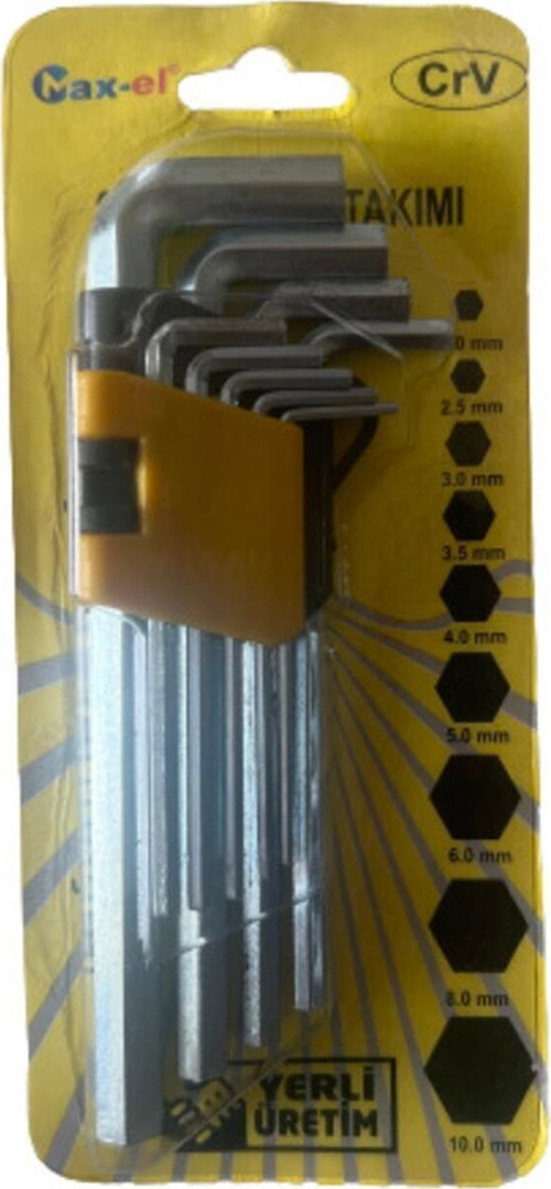 Max-el 9 Parça Kısa Allen Anahtar Takımı - 2 mm - 5 mm - 3 mm - 4 mm