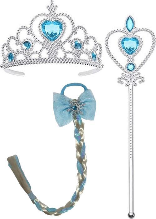 Mavi Elsa Asa Taç Saç Aksesuar Seti - Fiyonk Tokalı Elsa Frozen Aksesuar Seti - Parti Aksesuarı