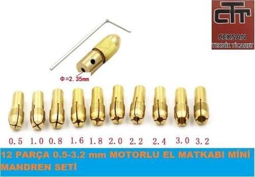 12 Parça 0.5-3.2 MM Hobi Motoru El Matkabı Mini Mandren+Pens Set