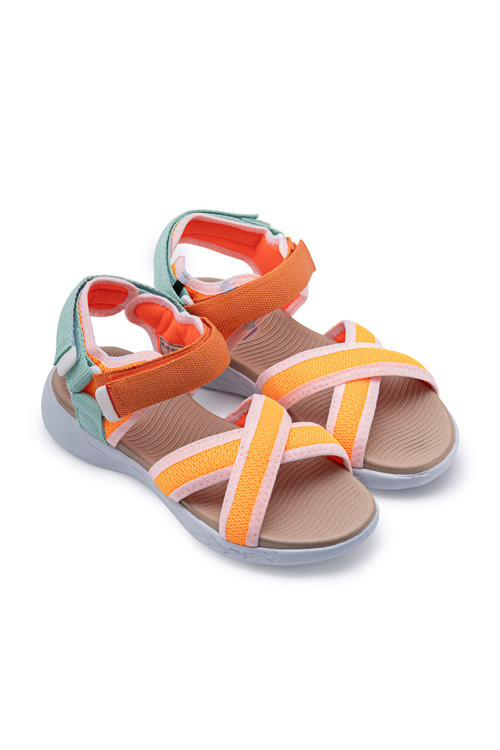 Kadın Çapraz Bant Günlük Sandalet SS001-0159 Yeşil-Oranj