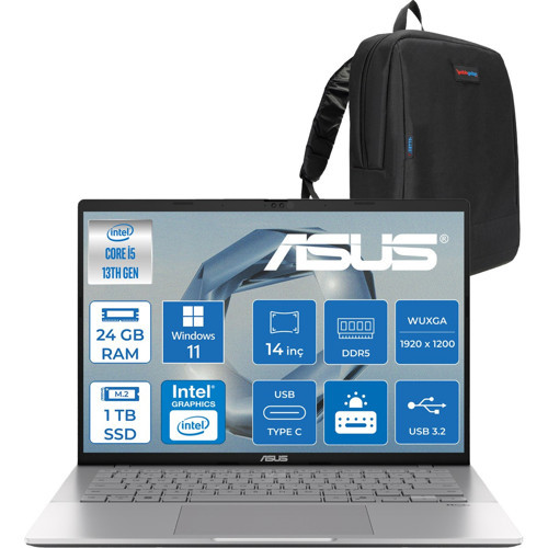 Vivobook S14 S3407VA Intel Core I5 13420H Ddr5 24GB 1tb SSD Windows 11 Pro 14" 300NITS Wuxga IPS 144HZ Taşınabilir Bilgi