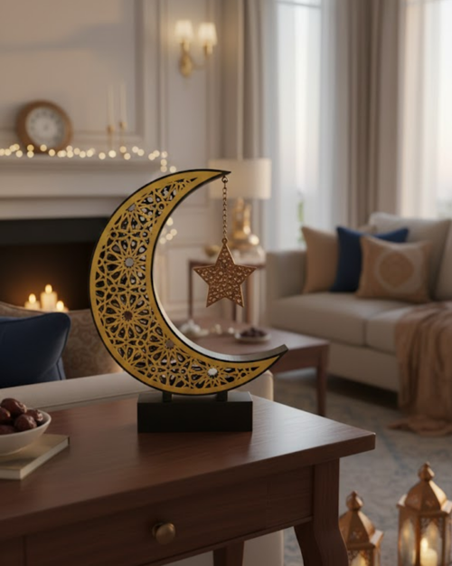 popüler 3D Hilal Yıldız Dekor 23x23 cm Ramazan Özel Masa Üstü Süs 2026