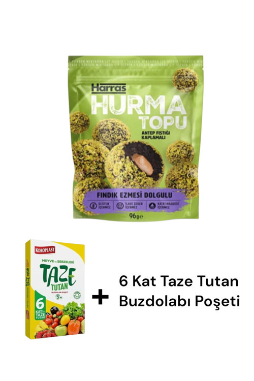 Glutensiz Şeker İlavesiz Antep Fıstığı Kaplı Fındık Ezmesi Dolgulu Hurma Topu 96Gr.