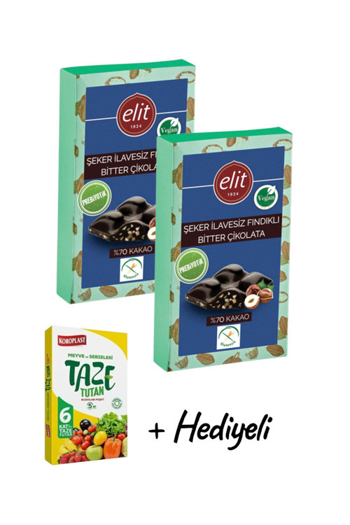 Şeker İlavesiz Fındıklı Bitter Çikolata Probiyotik Vegan Glutensiz 60 gr X 2 Adet