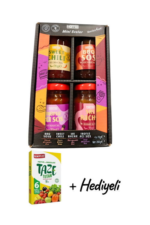 Glutensiz Sos Paketi Cam Şişe 70gr*4 Barbekü - Sweet Chili - Srıracha - Türüf Mantar