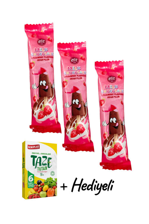 Glutensiz Dondurma Çubuğunda Çilek Dolgu Kremalı Çikolata 3 Adet