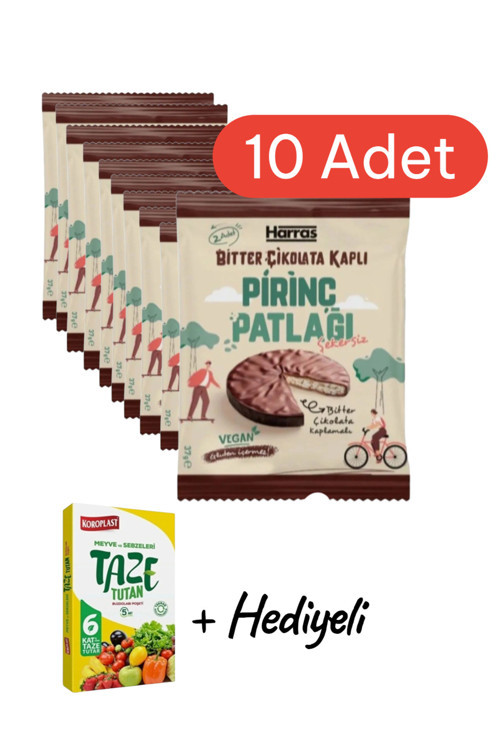 Glutensiz Vegan Bitter Çikolata Kaplı Pirinç Patlağı 2'li 37 gr X 10 Adet