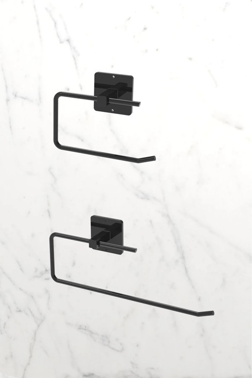 Yapışkanlı Siyah Rulo Havluluk Peçetelik Wc Kağıtlık Banyo Mutfak Pratik 2'Li Set