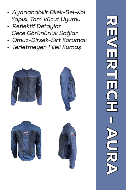 Revertech Aura Lacivert / Bel, Dirsek Ve Sırt Korumalı Motosiklet Montu + Buff Hediyeli